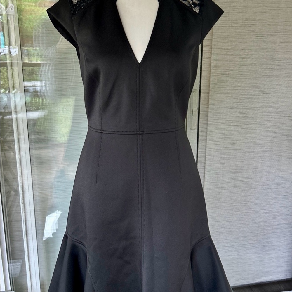 Rebecca Taylor Black A-Line Midi Dress with Flutter Sleeves